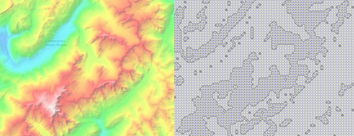Example of marching squares run on an actual topographical map