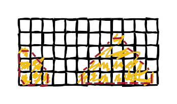 Line segments surrounding filled in pixels