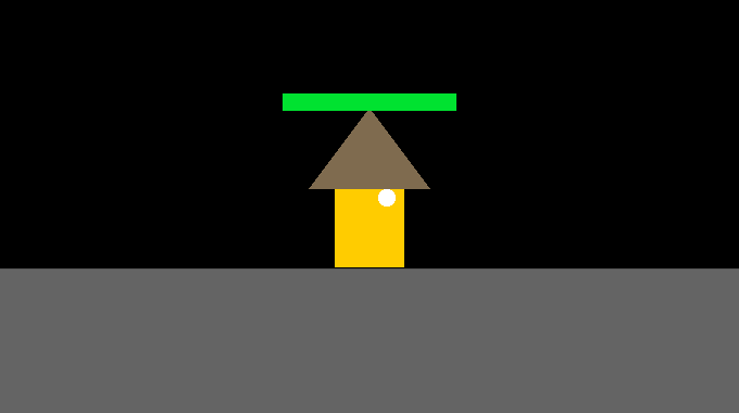 Player drawn using the procedurally drawn texture, that sort of looks like a house.